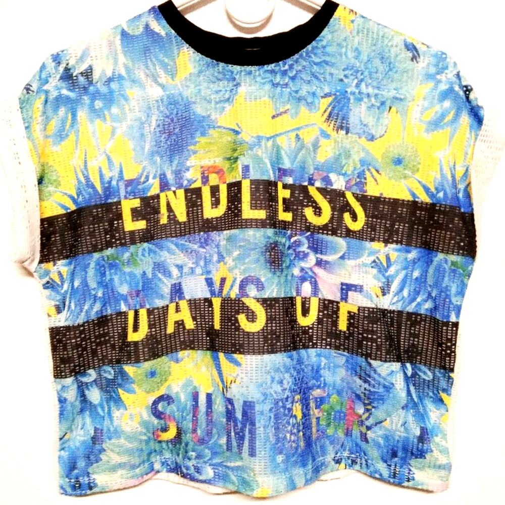 OVS Tropical Mesh Crop Top T-Shirt SZ S